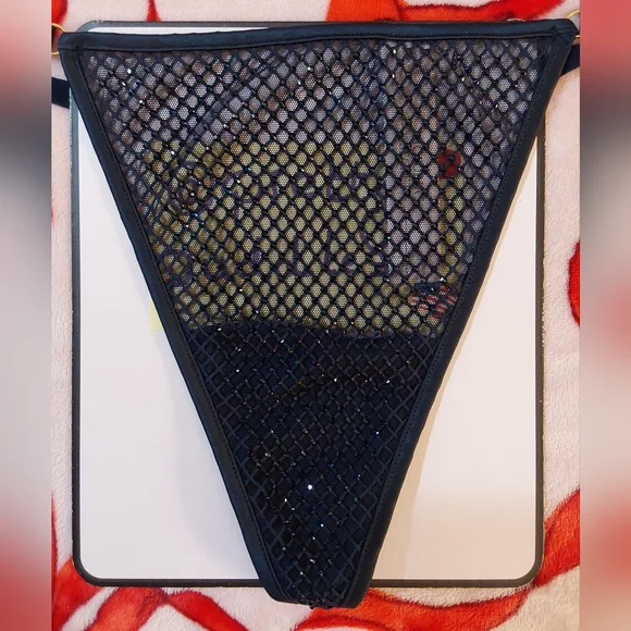 💎 XXL 2pc VS Very Sexy Ziggy Glam Shine Fishnet Bralette & V-String Set 💎 - Picture 3 of 15